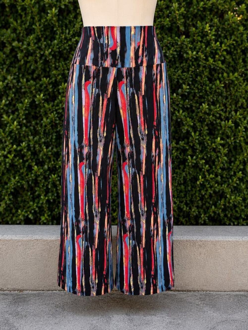 Arolina Wide Leg Palazzo Pants Women Small Abstract Print Stretch Pull On Boho